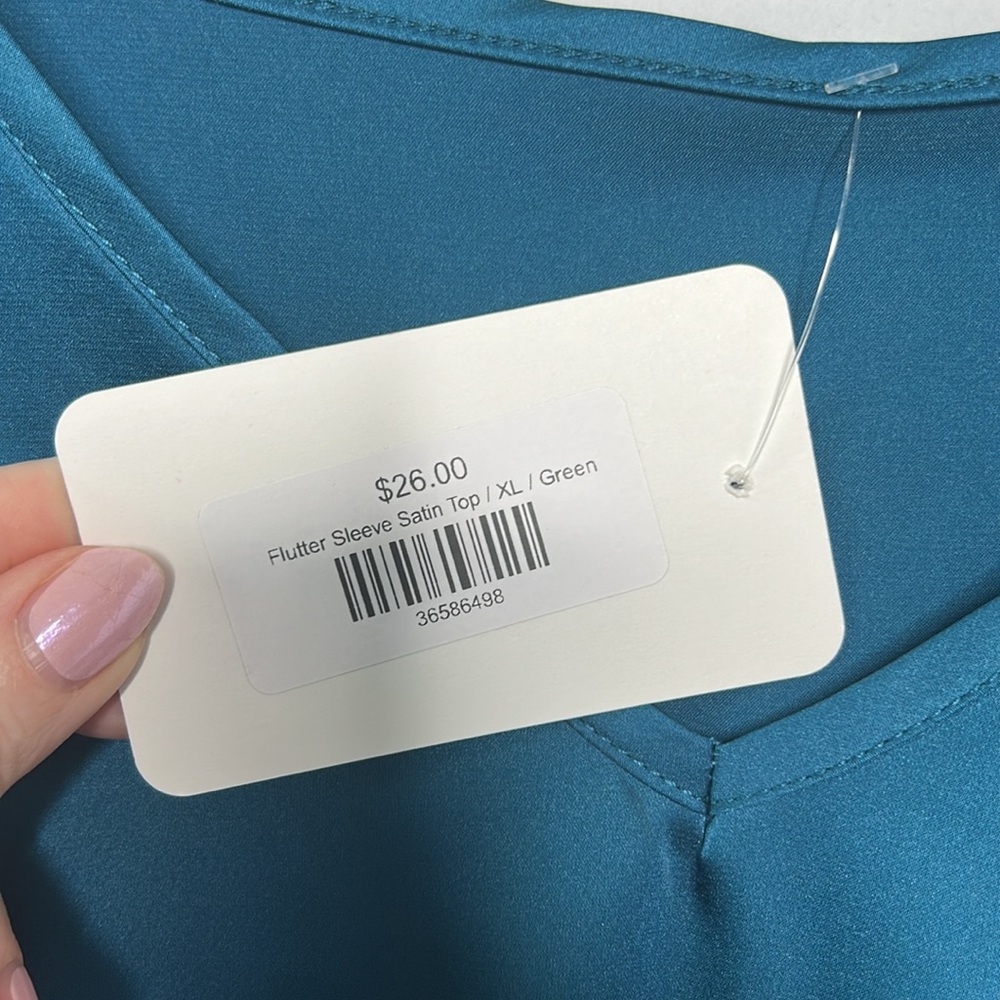 NWT Teal Green Flutter Ruffle Sleeve Blouse XL - Picture 6 of 6